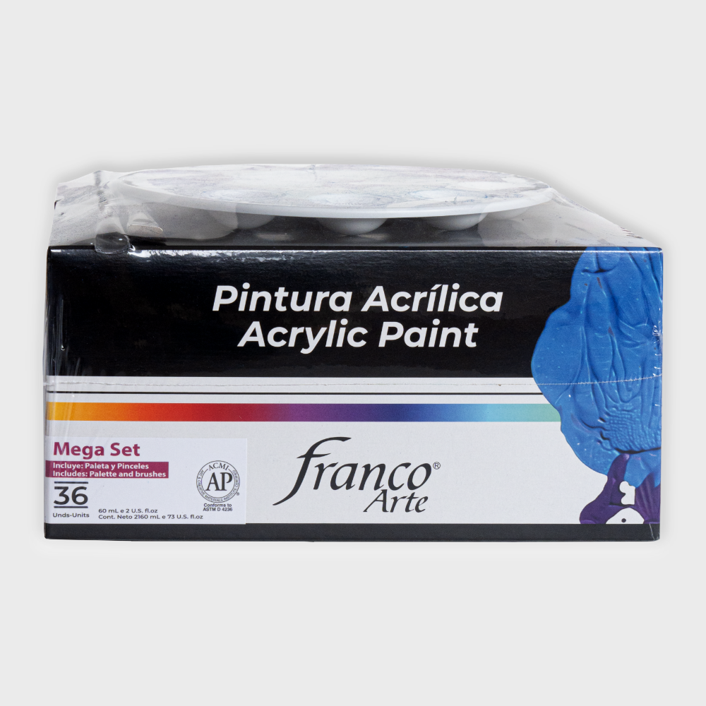 Mega Set de Pintura Acrílica con Paleta y Pinceles x36 Unds